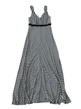 White House Black Market Jersey Maxi Dress Black White Diagonal Stripe sz Medium